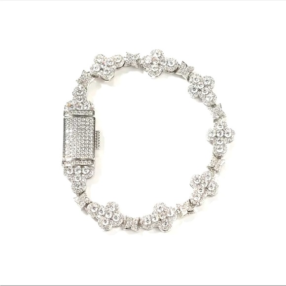 Iced out White Gold Cross Sugar Chain With 10mm Full Drill Cuban Chain Bracelet - Picture 8 of 10